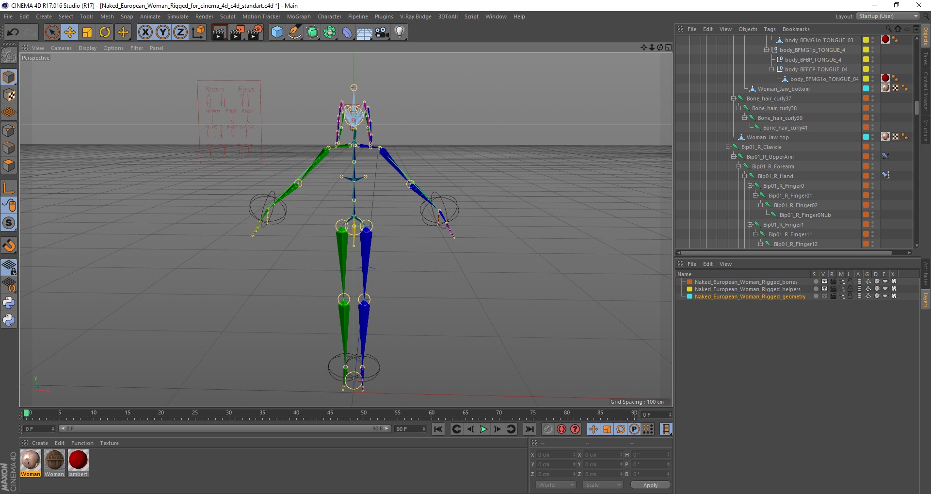 3D model European Woman Dancer with Pompoms Rigged for Cinema 4D