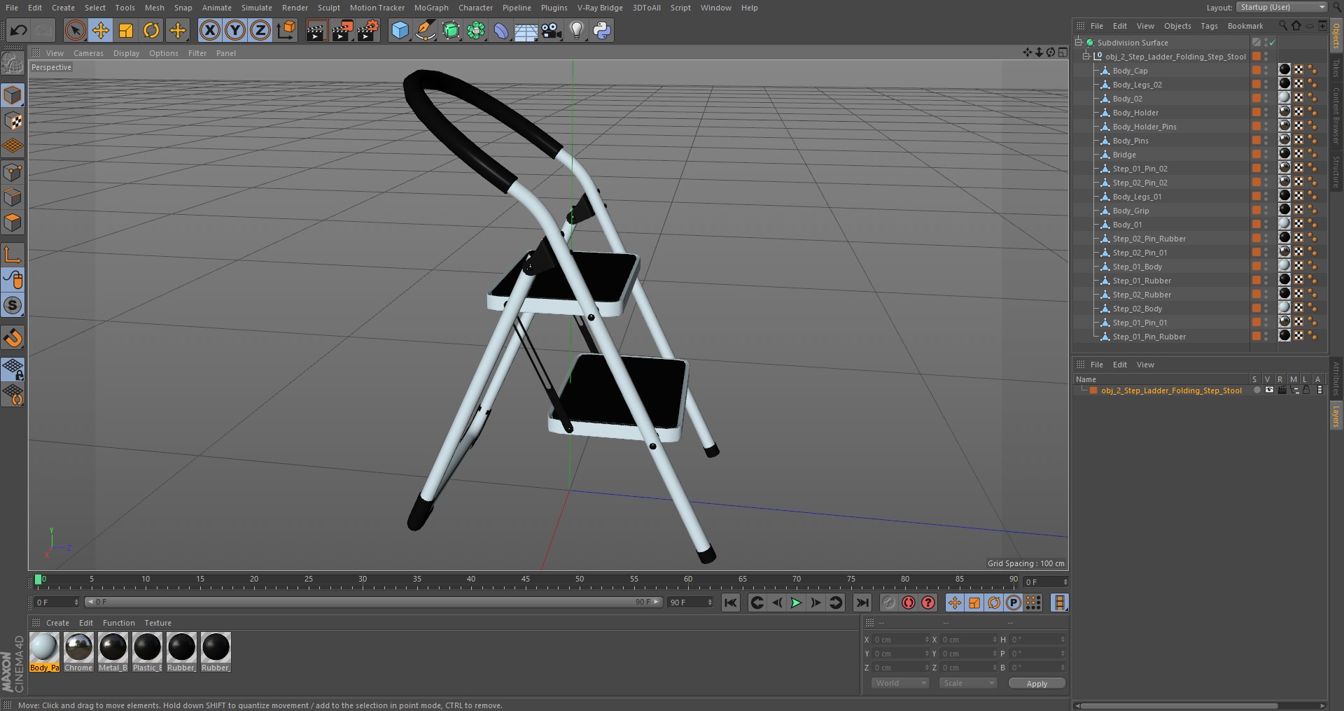 2 Step Ladder Folding Step Stool 3D