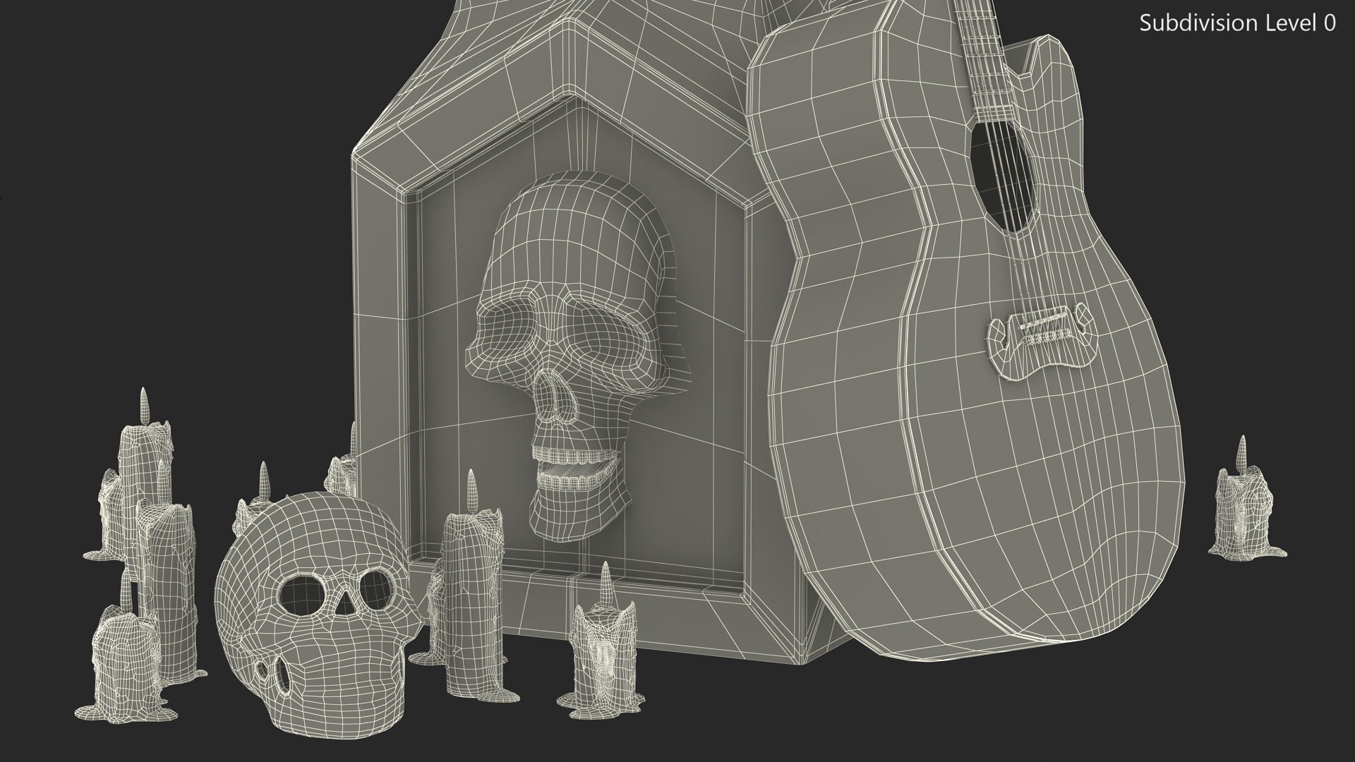 3D Graveyard Altar with Guitar Candles and Calavera model