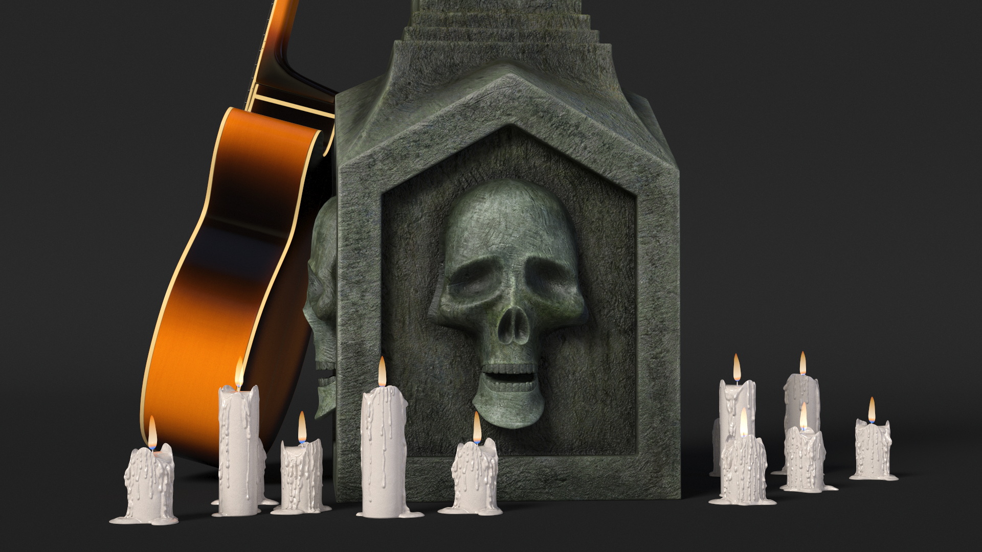 3D Graveyard Altar with Guitar Candles and Calavera model