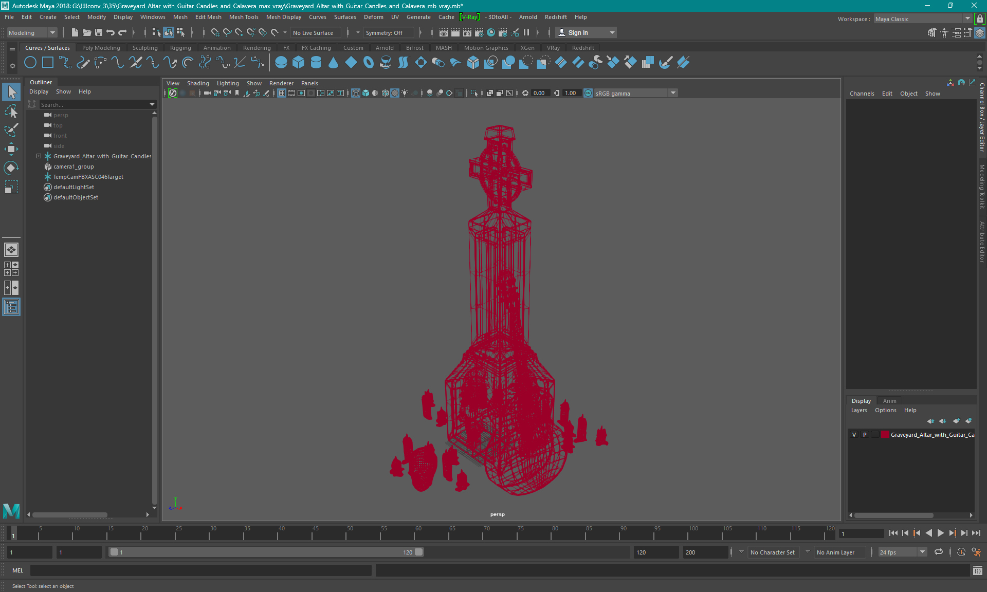 3D Graveyard Altar with Guitar Candles and Calavera model