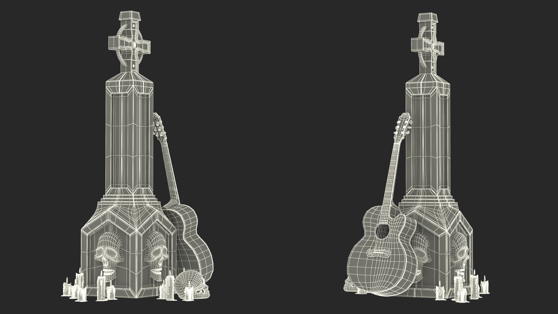 3D Graveyard Altar with Guitar Candles and Calavera model