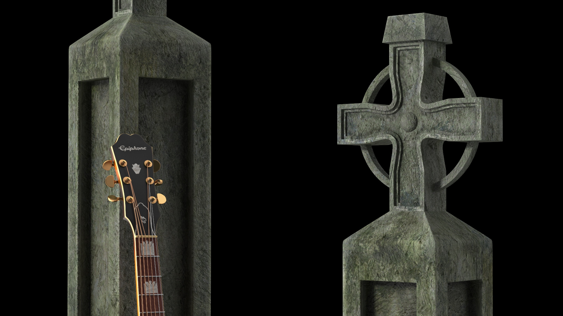 3D Graveyard Altar with Guitar Candles and Calavera model