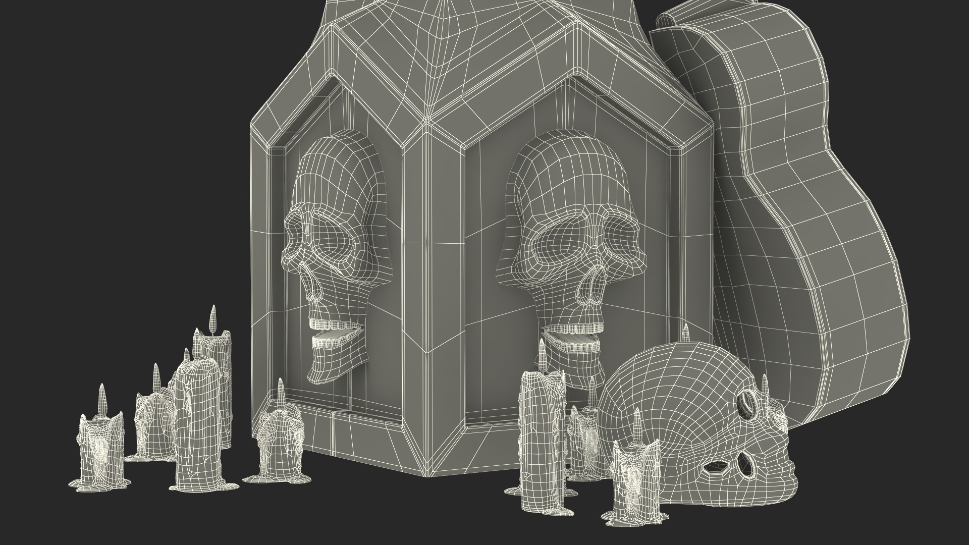 3D Graveyard Altar with Guitar Candles and Calavera model