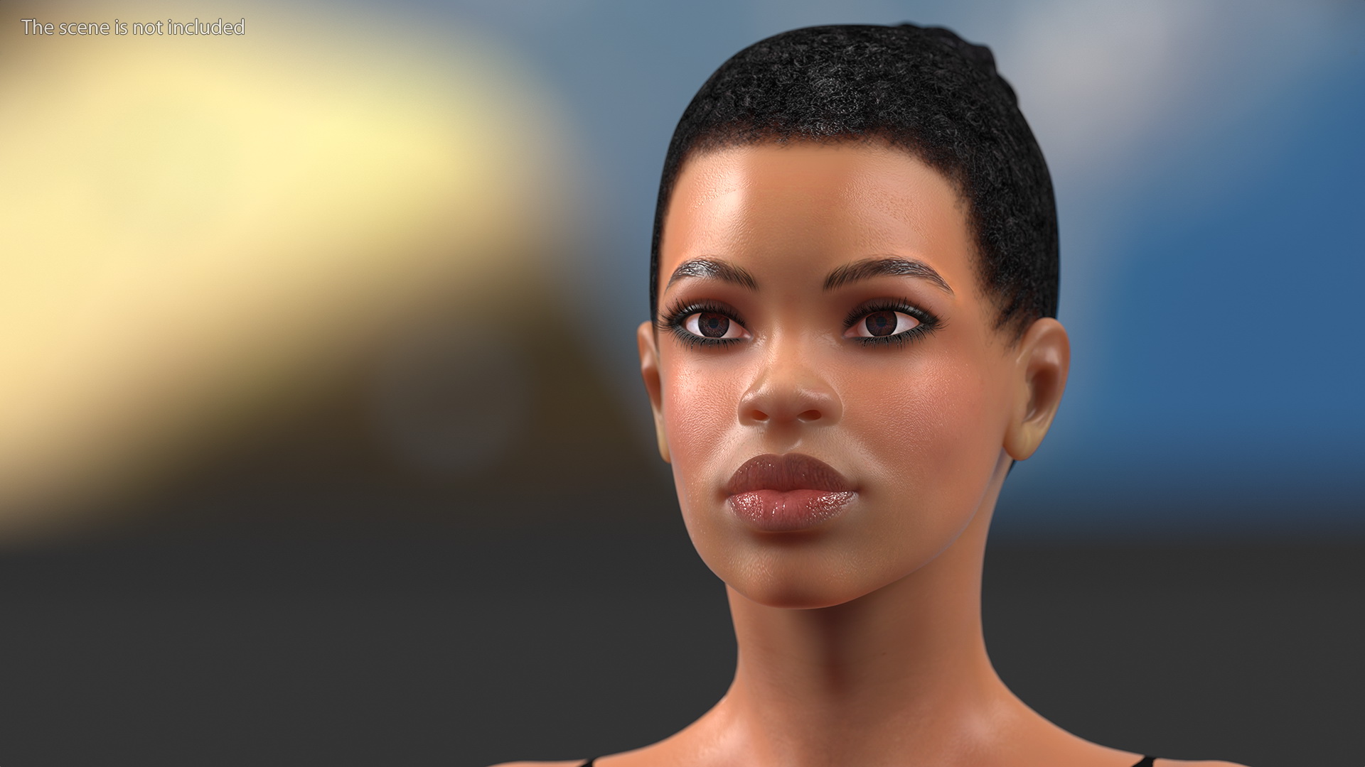 3D model Afro American Woman Head Light Skin