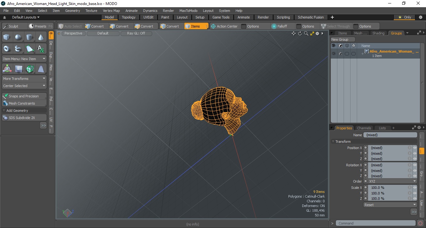 3D model Afro American Woman Head Light Skin