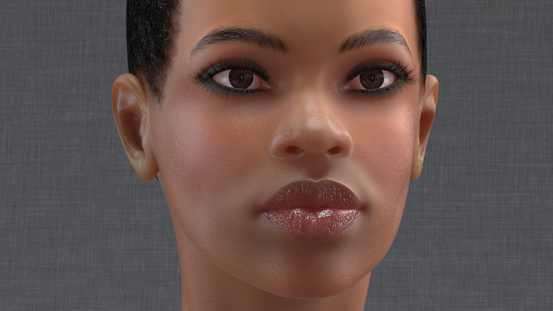 3D model Afro American Woman Head Light Skin