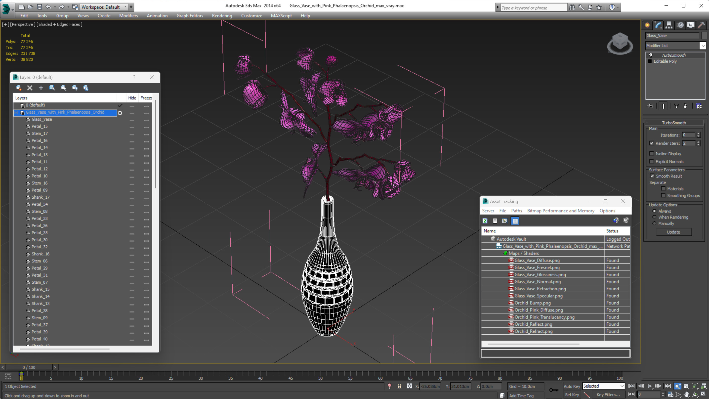 3D model Glass Vase with Pink Phalaenopsis Orchid