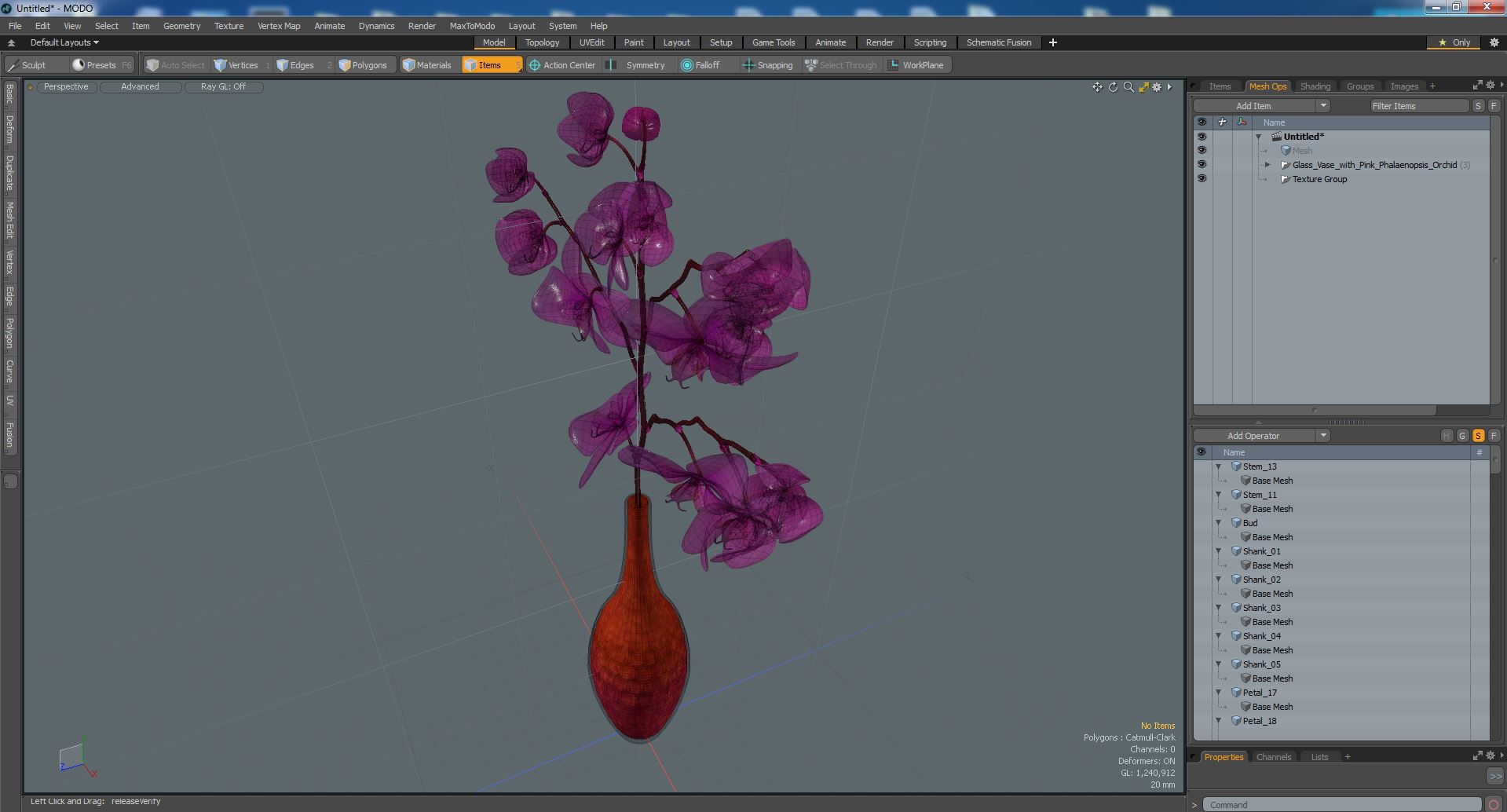 3D model Glass Vase with Pink Phalaenopsis Orchid