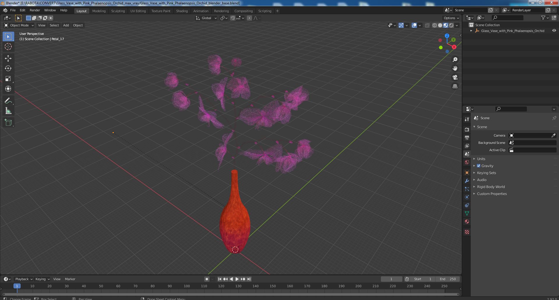 3D model Glass Vase with Pink Phalaenopsis Orchid