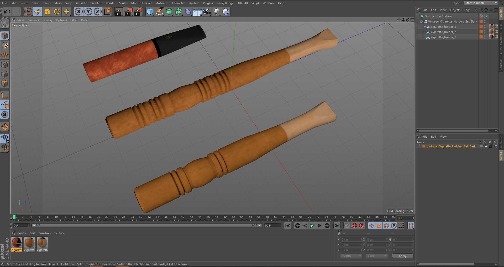 Vintage Cigarette Holders Set Dark 3D model