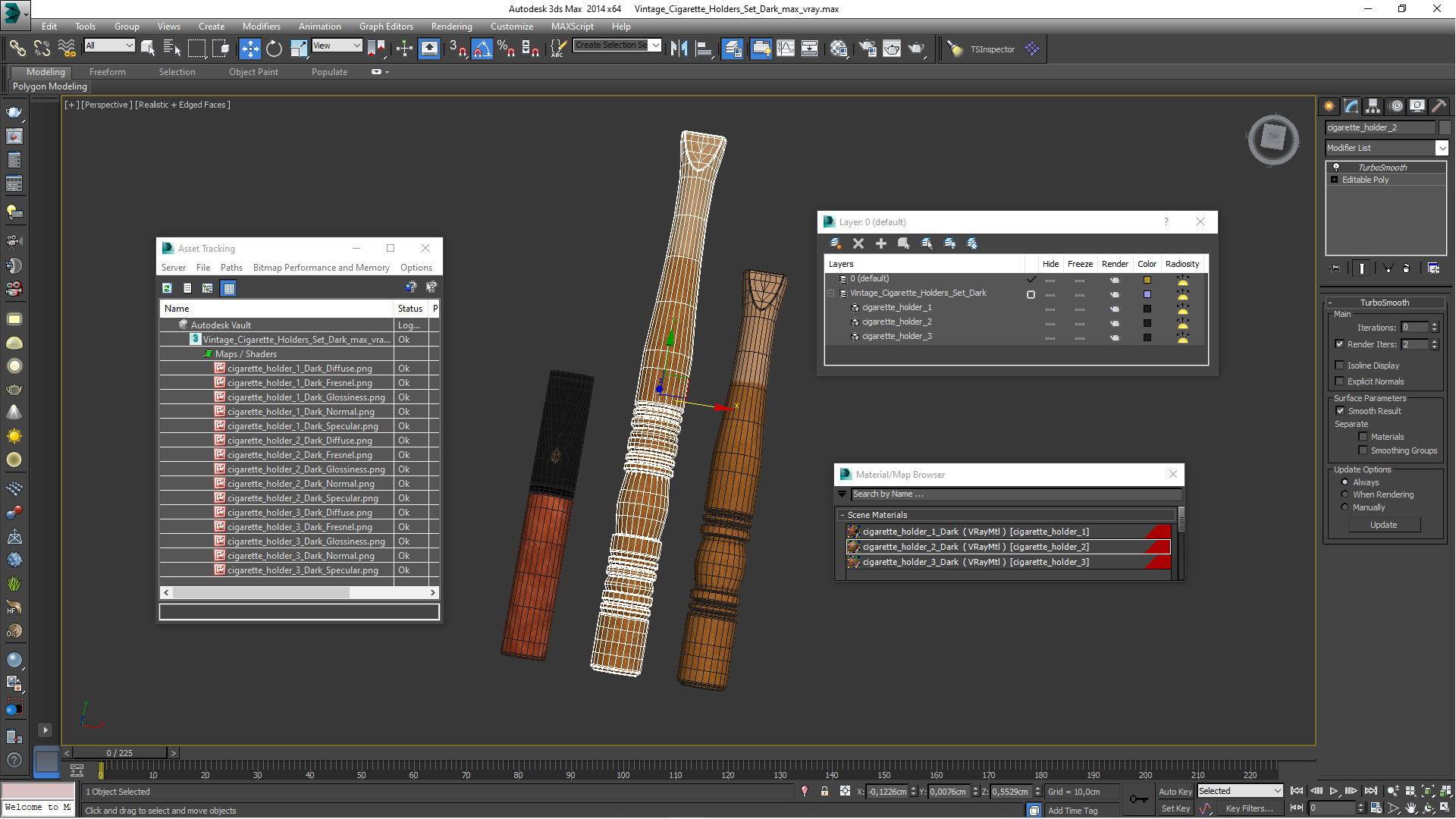 Vintage Cigarette Holders Set Dark 3D model