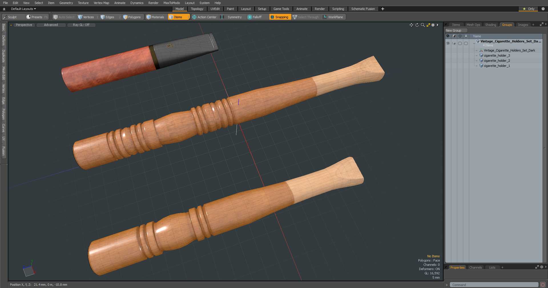 Vintage Cigarette Holders Set Dark 3D model