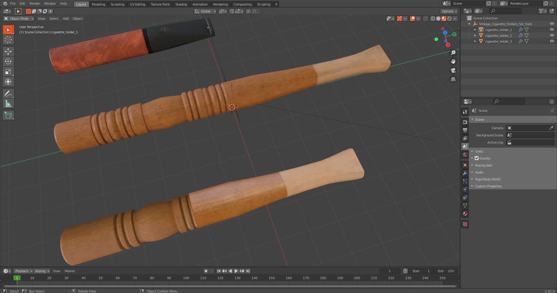 Vintage Cigarette Holders Set Dark 3D model