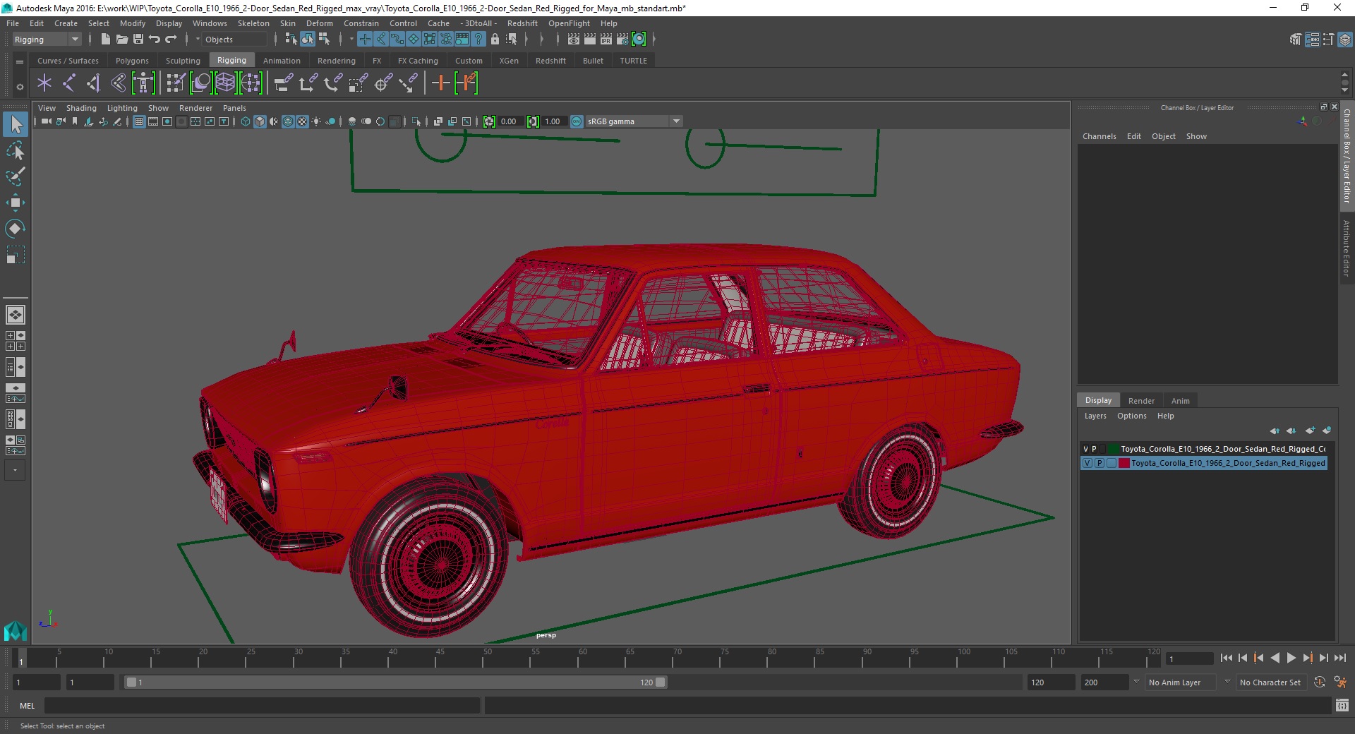 3D Toyota Corolla E10 1966 2-Door Sedan Red Rigged for Maya