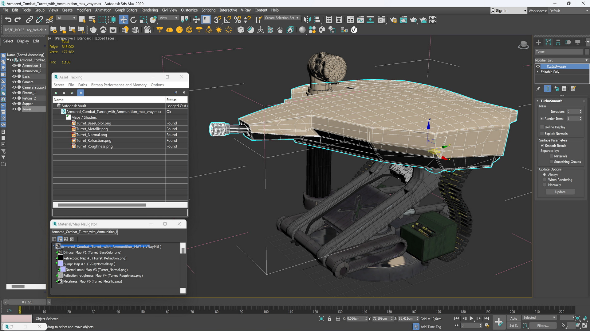 Armored Combat Turret with Ammunition 3D
