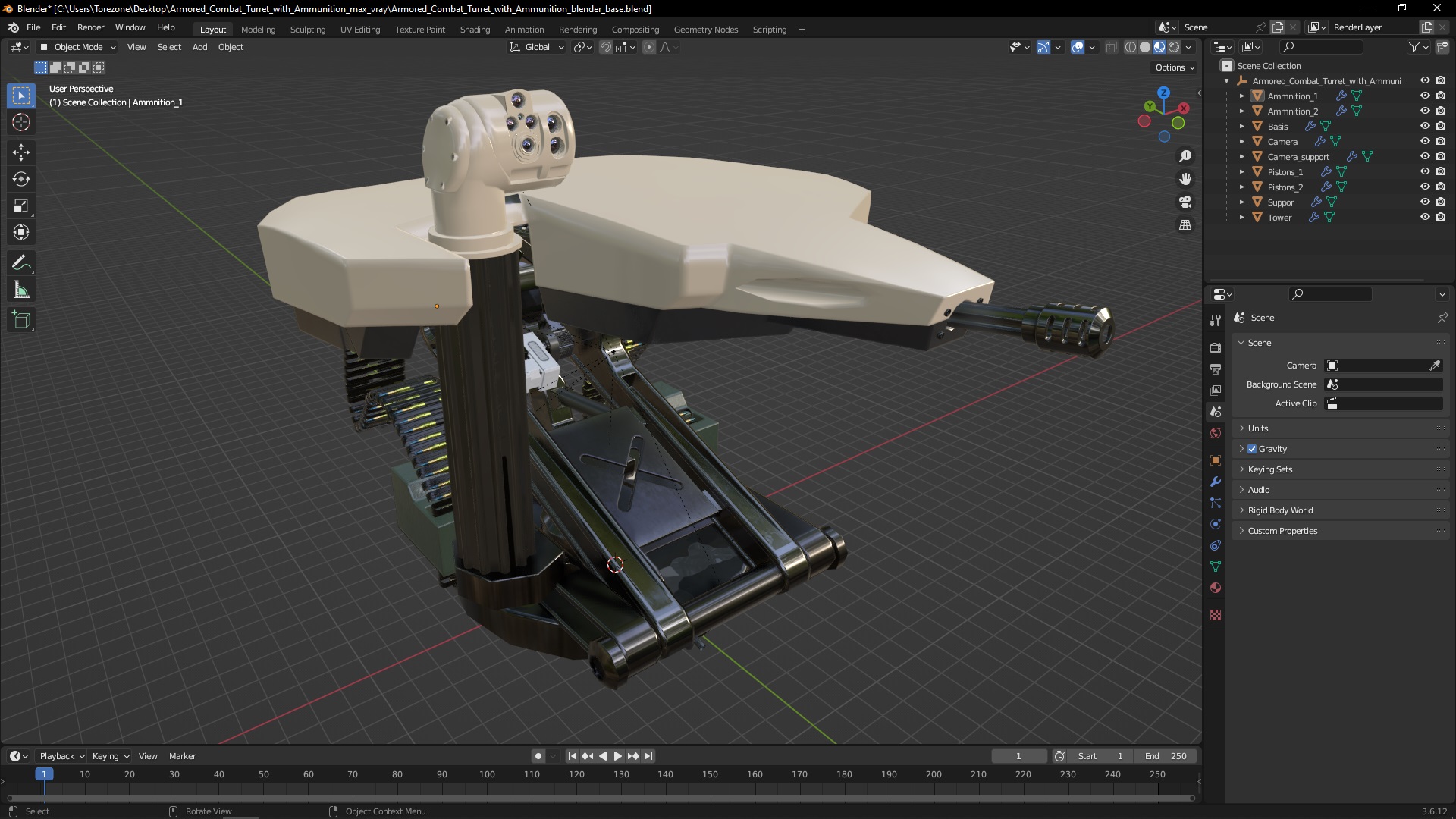 Armored Combat Turret with Ammunition 3D