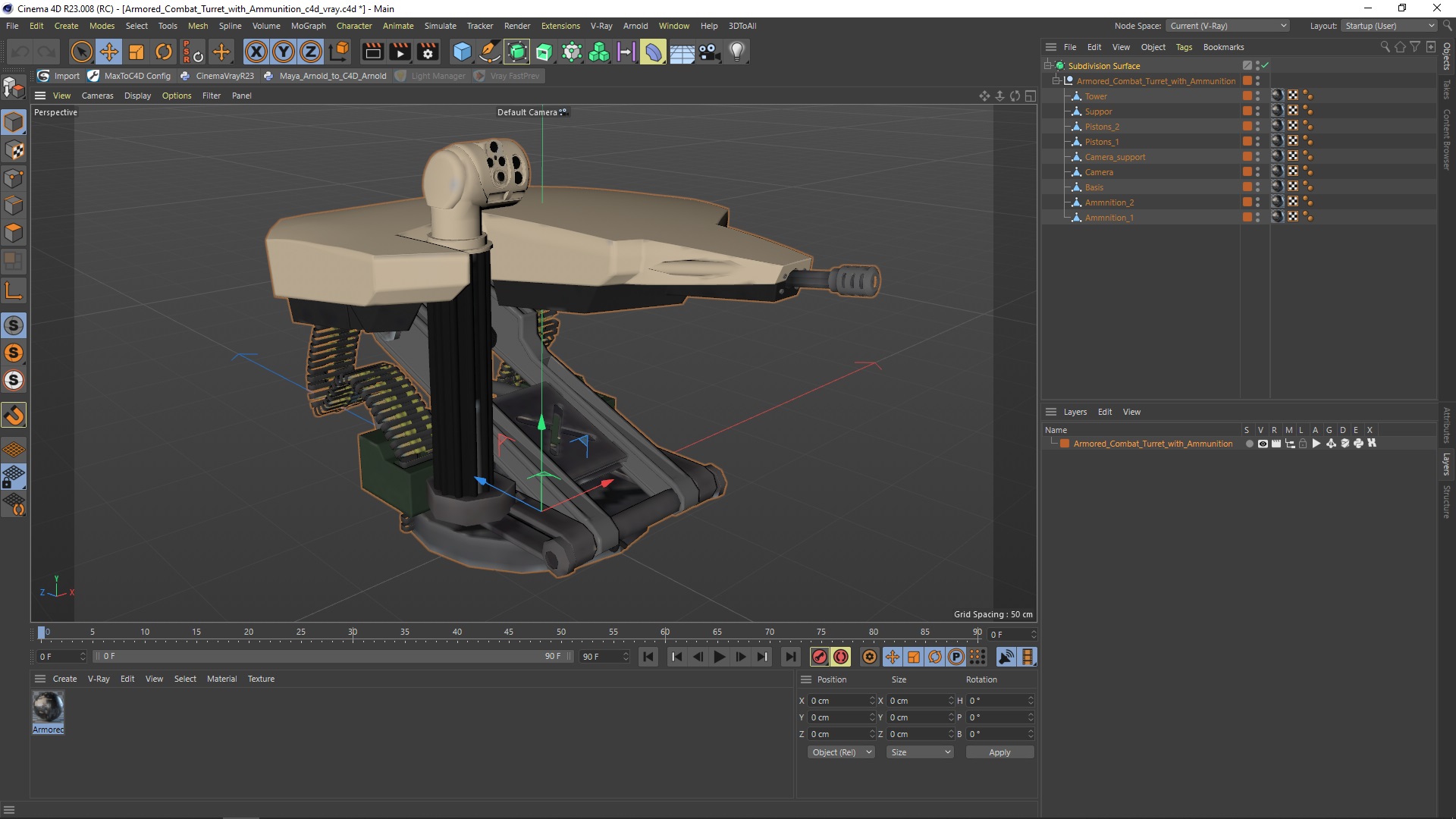 Armored Combat Turret with Ammunition 3D