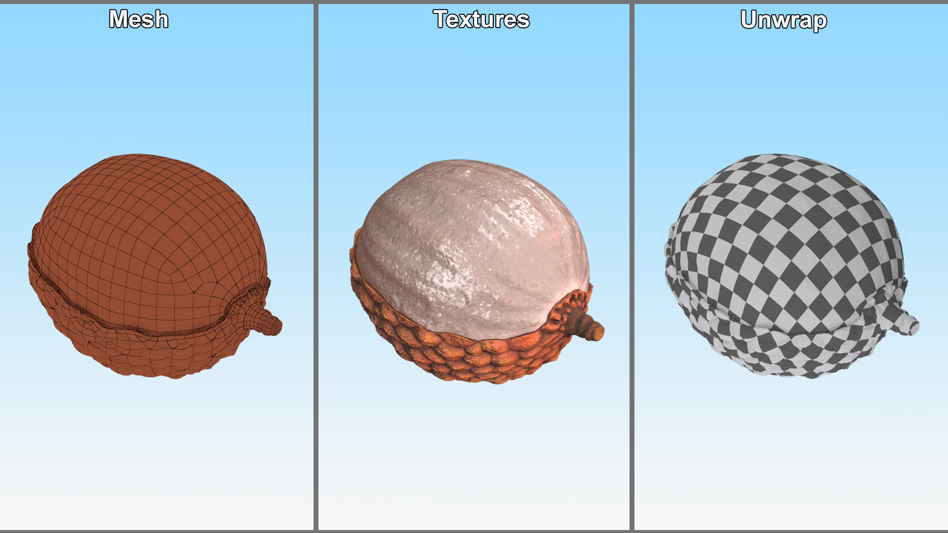3D model Half Peeled Lychee Yellow