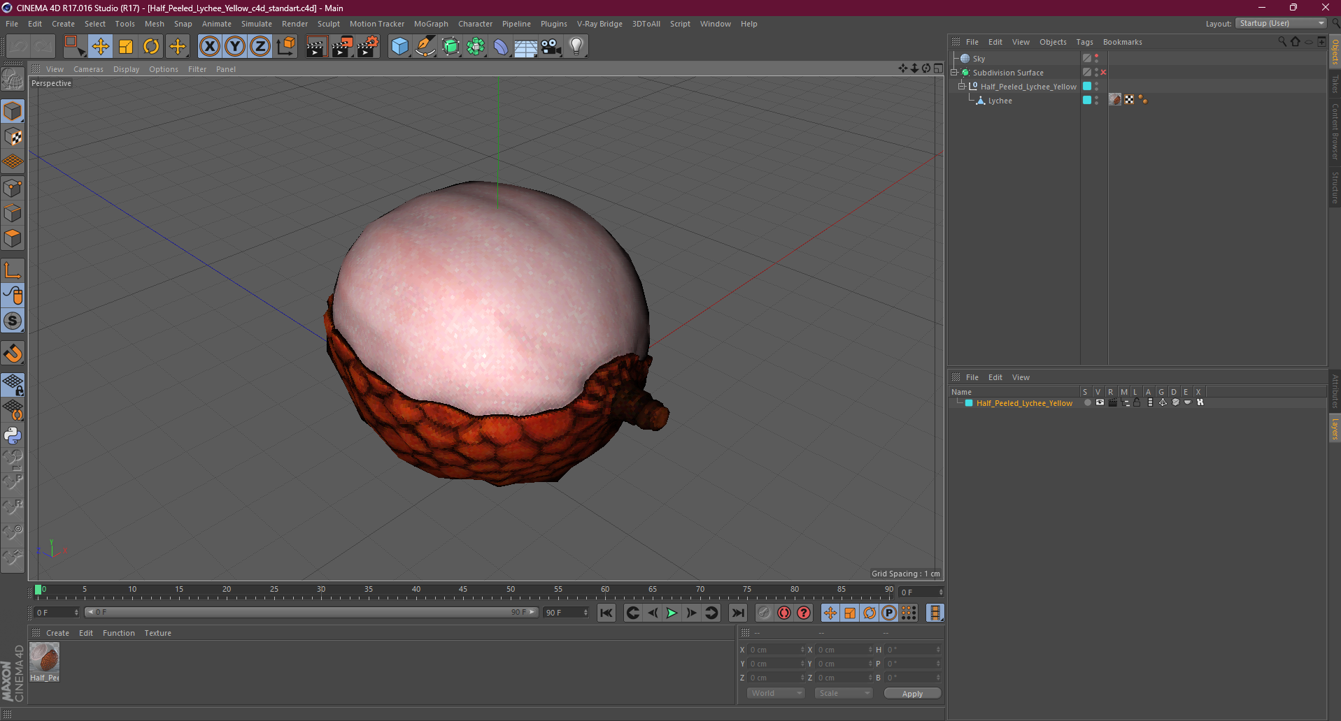 3D model Half Peeled Lychee Yellow