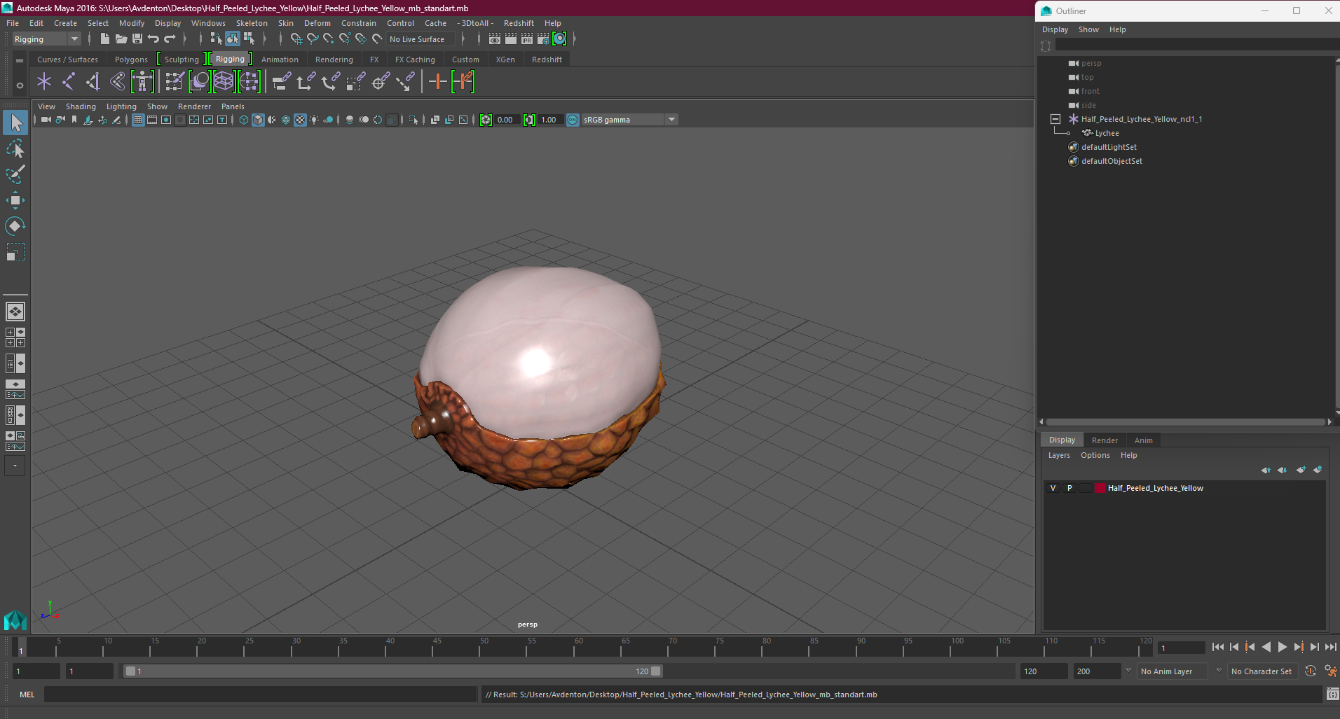 3D model Half Peeled Lychee Yellow