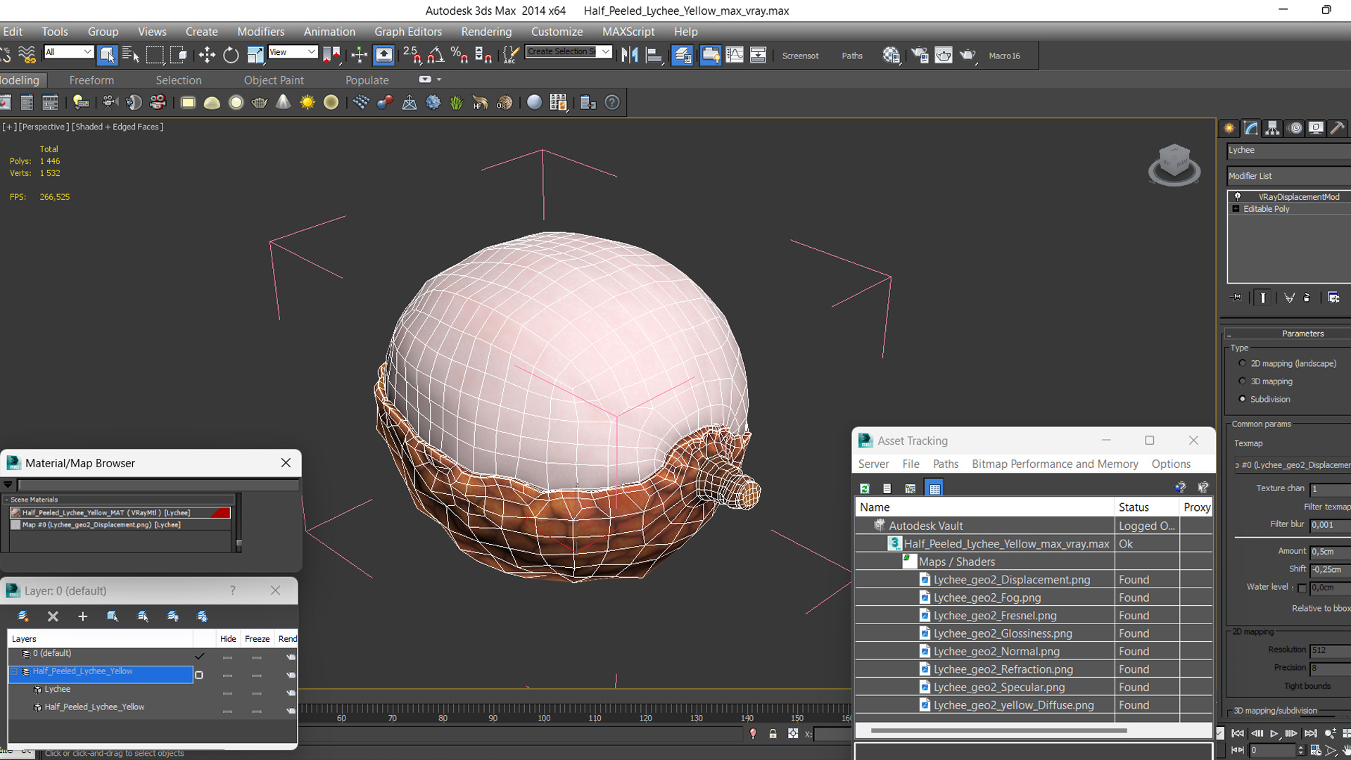3D model Half Peeled Lychee Yellow