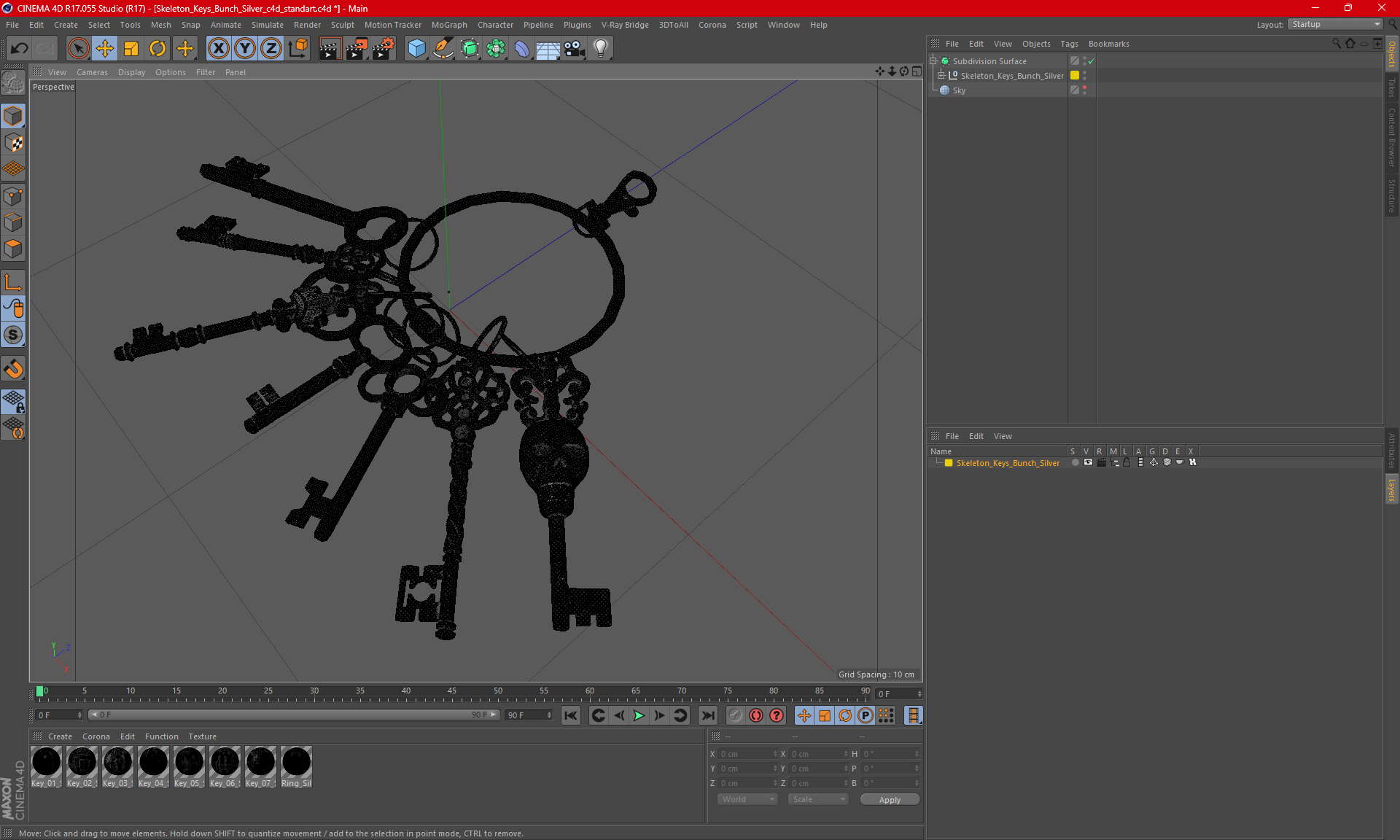 3D Skeleton Keys Bunch Silver