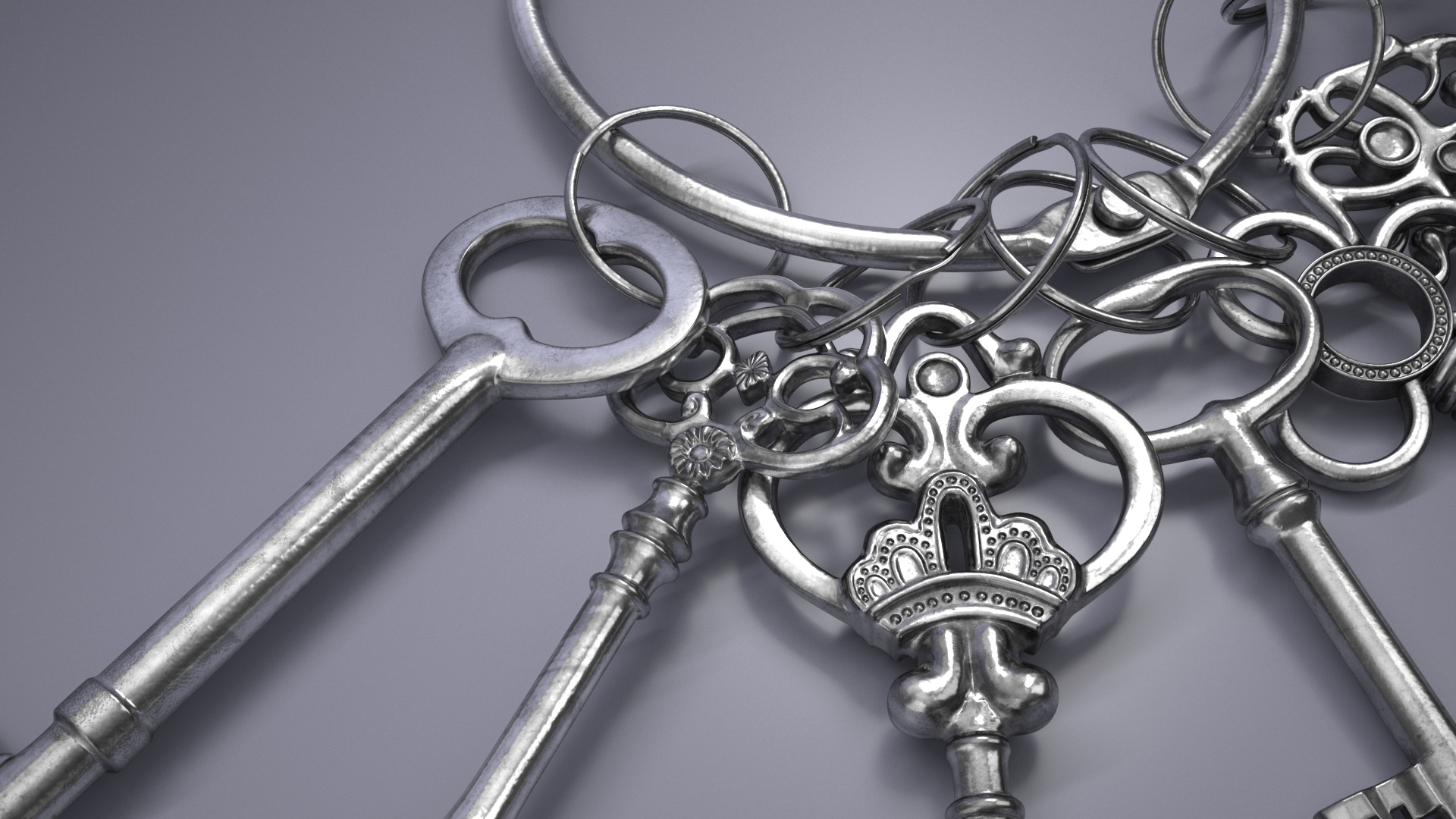 3D Skeleton Keys Bunch Silver