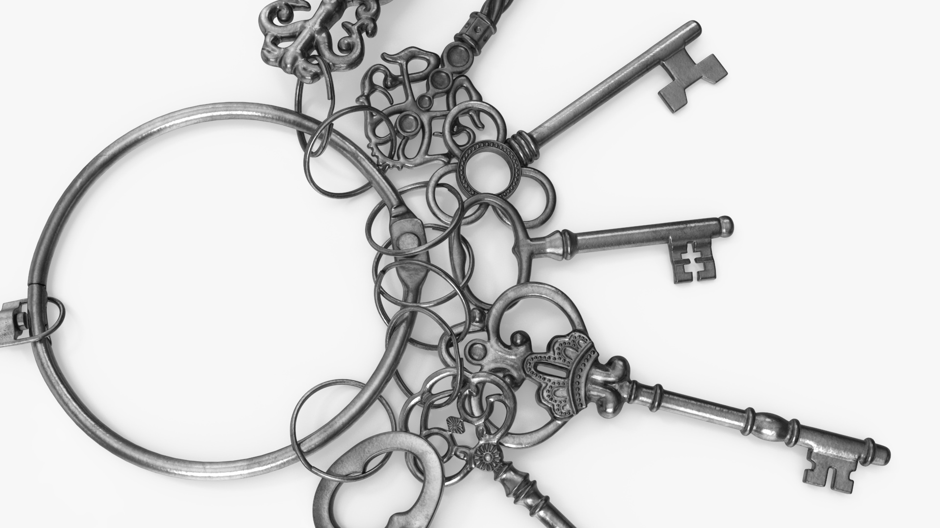 3D Skeleton Keys Bunch Silver