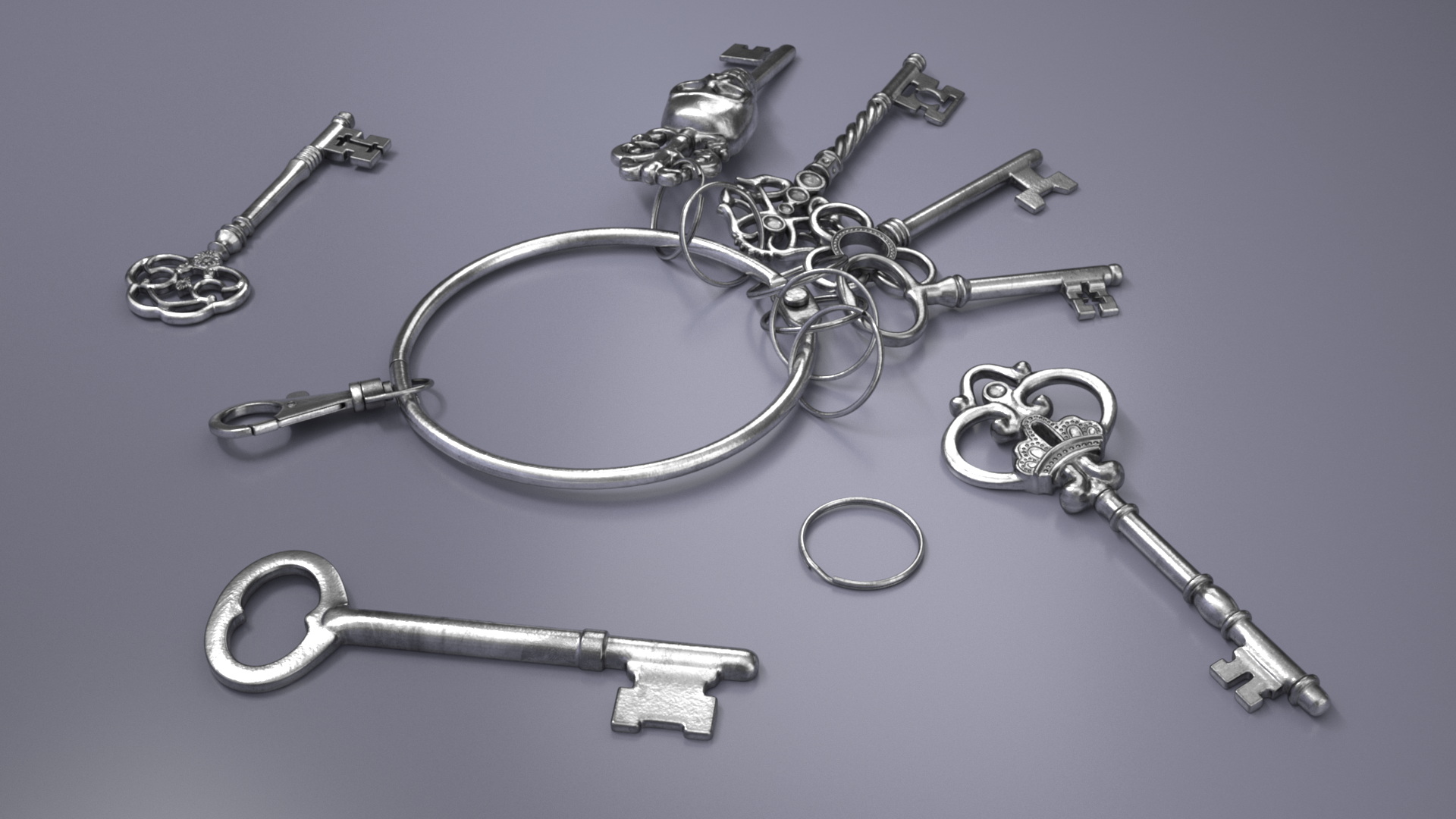 3D Skeleton Keys Bunch Silver