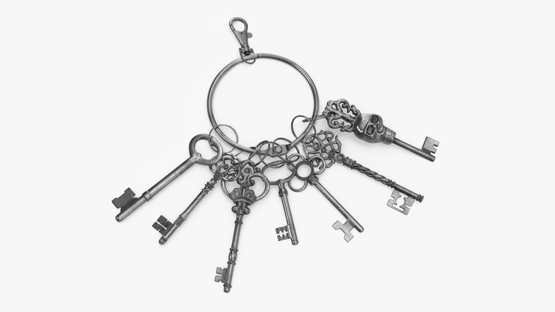 3D Skeleton Keys Bunch Silver