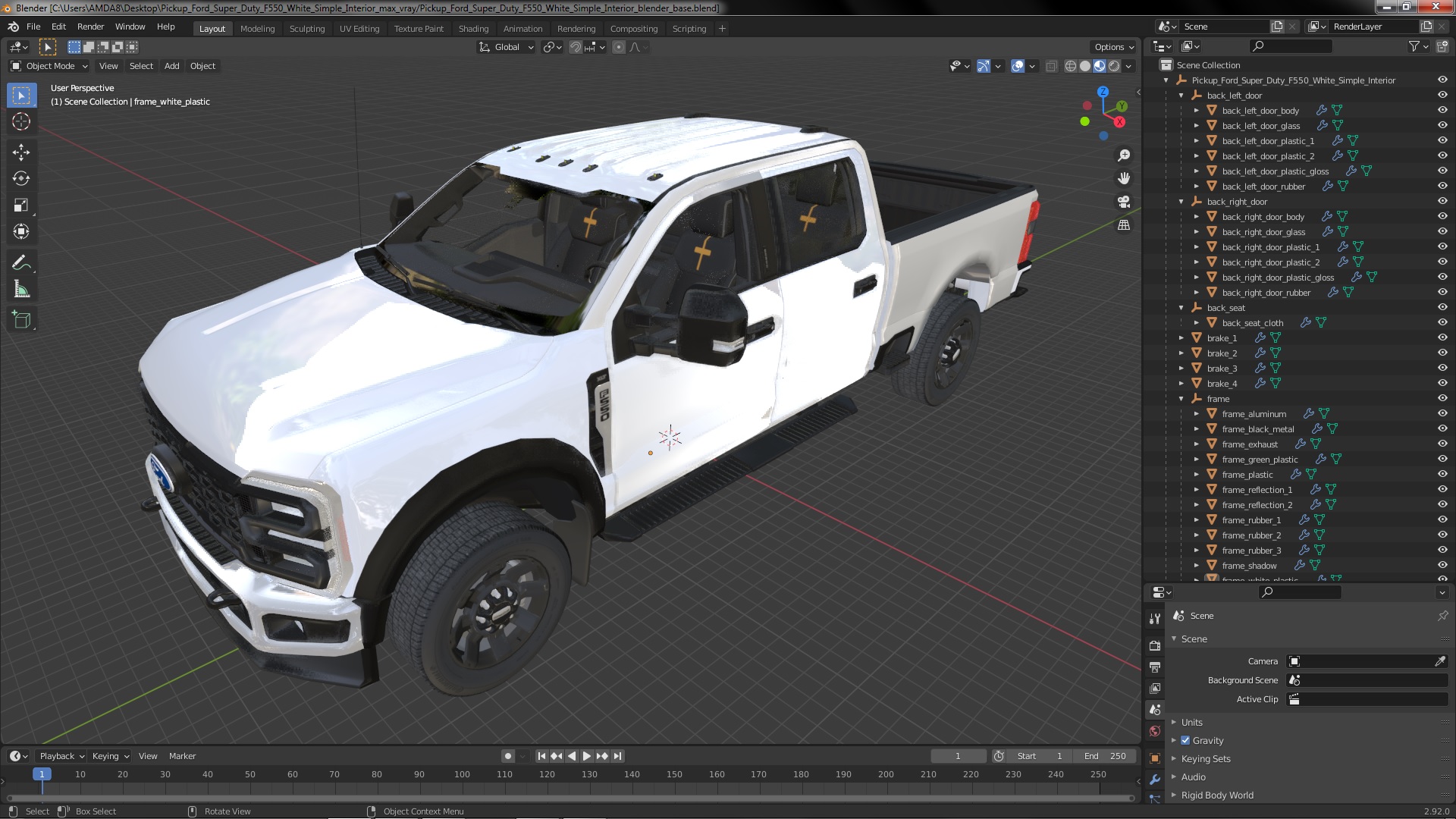 Pickup Ford Super Duty F550 White Simple Interior 3D model
