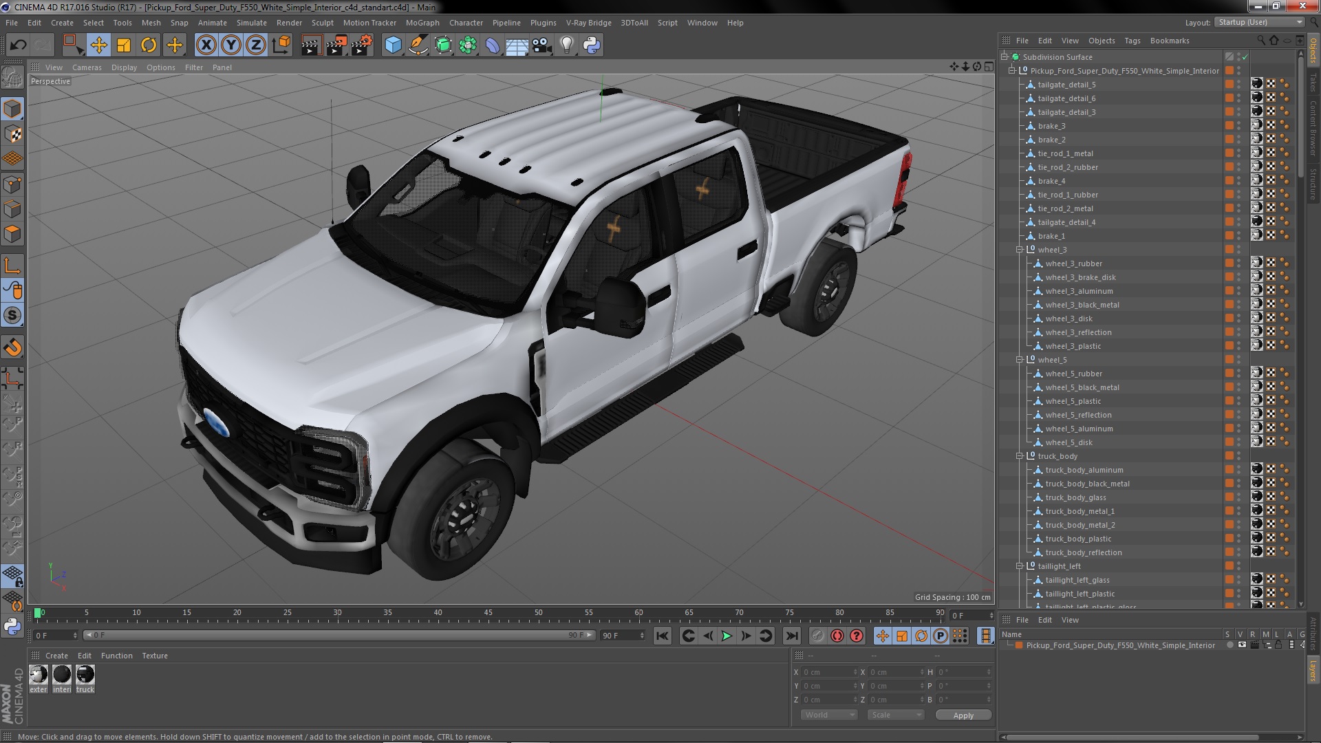 Pickup Ford Super Duty F550 White Simple Interior 3D model
