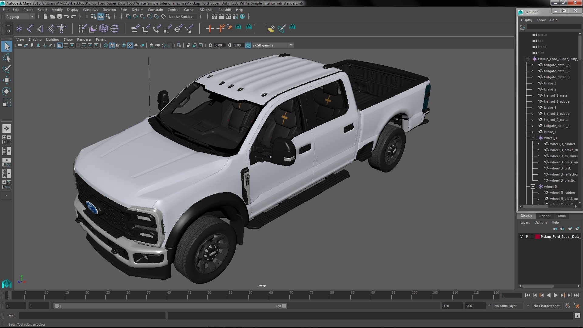 Pickup Ford Super Duty F550 White Simple Interior 3D model