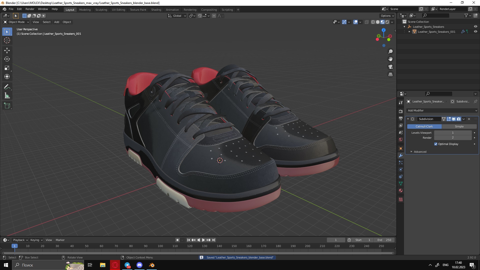 3D Leather Sports Sneakers model