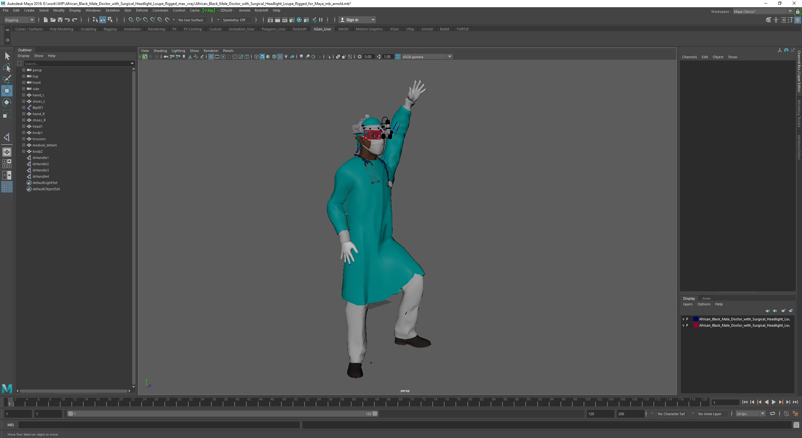 3D African Black Male Doctor with Surgical Headlight Loupe Rigged for Maya