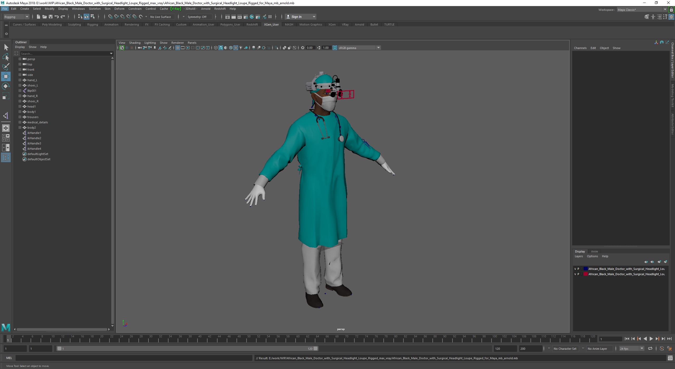 3D African Black Male Doctor with Surgical Headlight Loupe Rigged for Maya