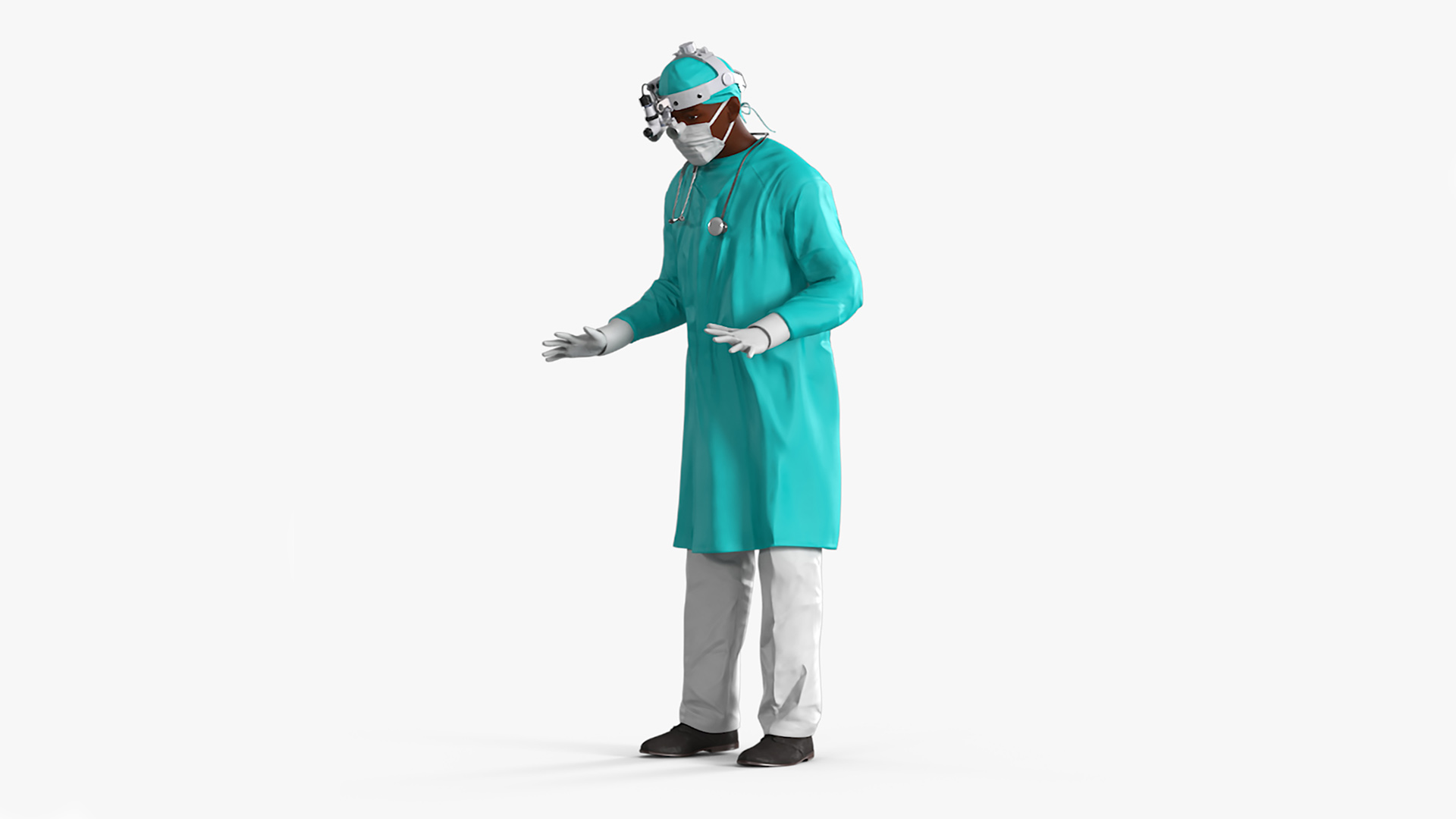 3D African Black Male Doctor with Surgical Headlight Loupe Rigged for Maya