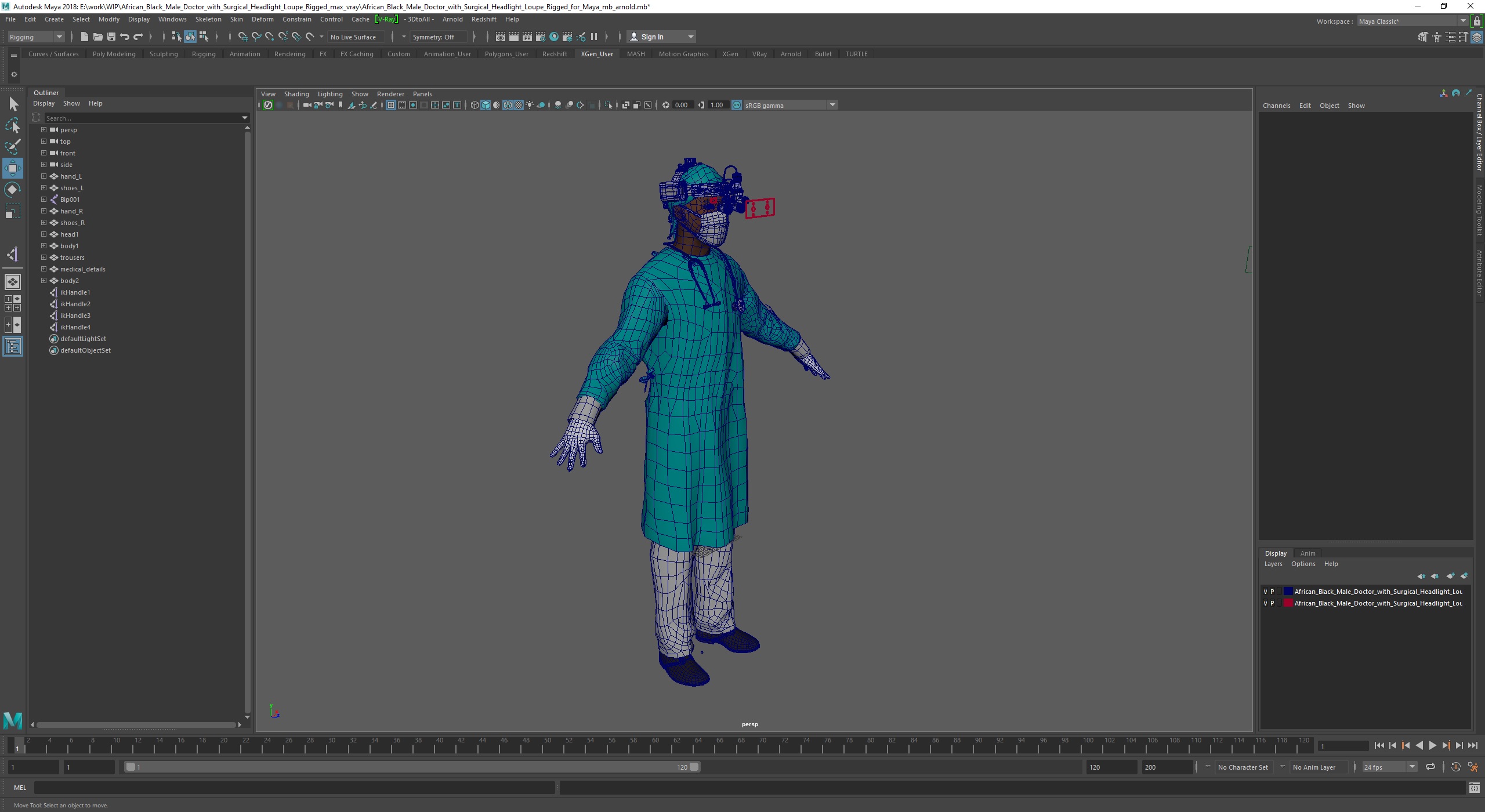 3D African Black Male Doctor with Surgical Headlight Loupe Rigged for Maya