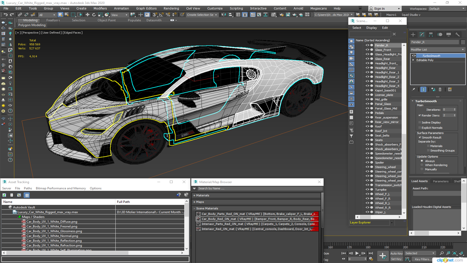 Luxury Car White Rigged for Cinema 4D 3D
