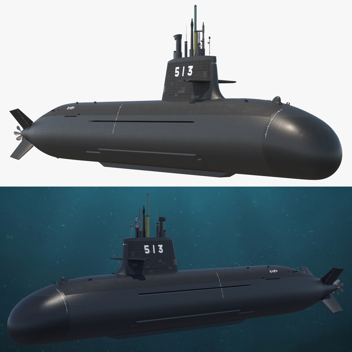 Naval Submarine Vessel with Conning Tower - Standard