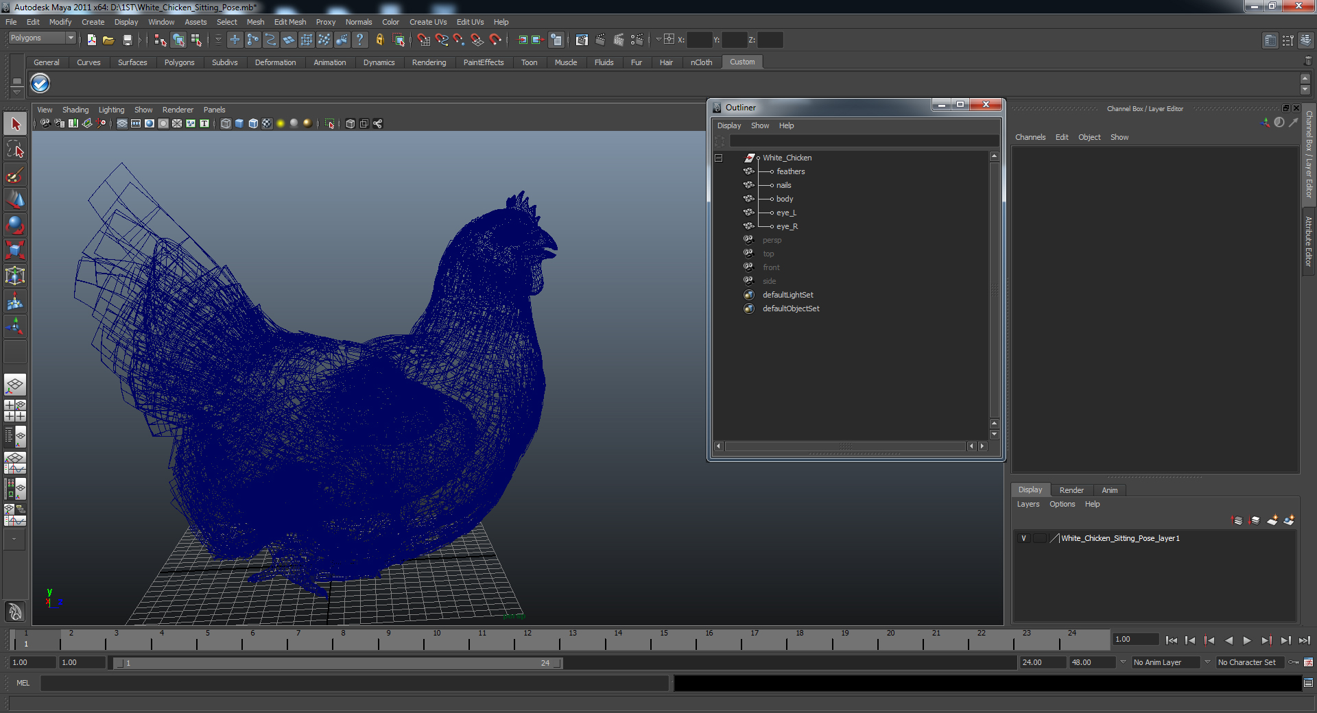 3D White Chicken Sitting Pose
