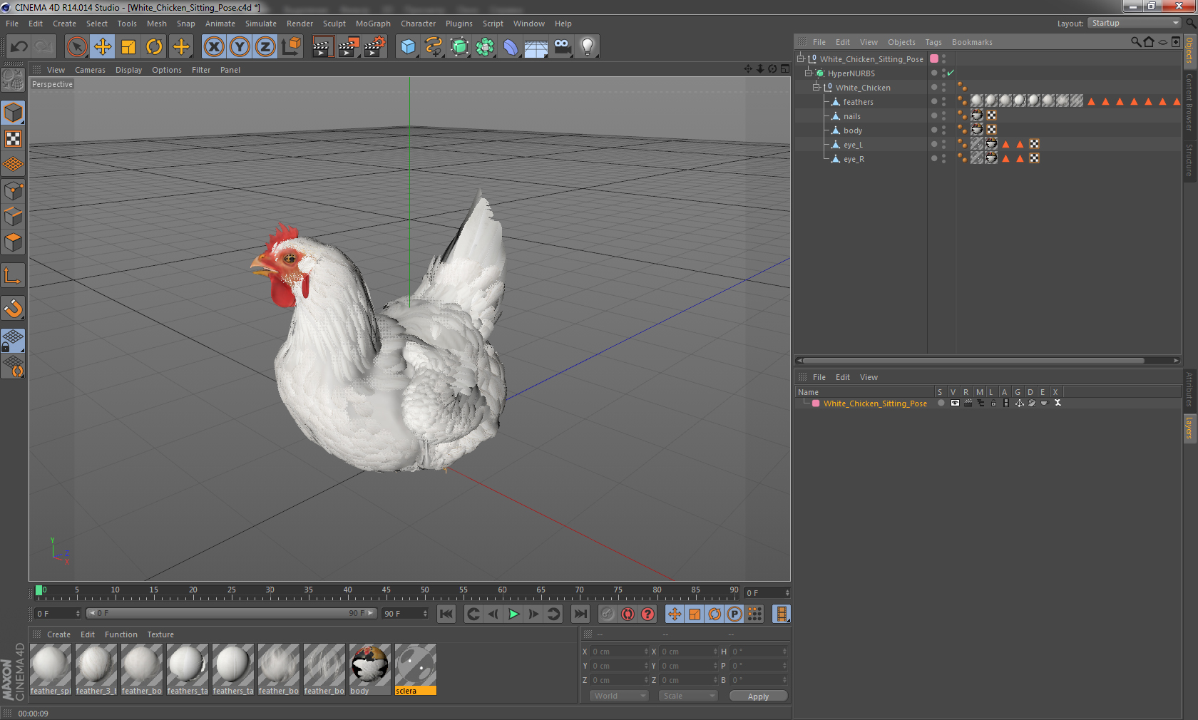 3D White Chicken Sitting Pose