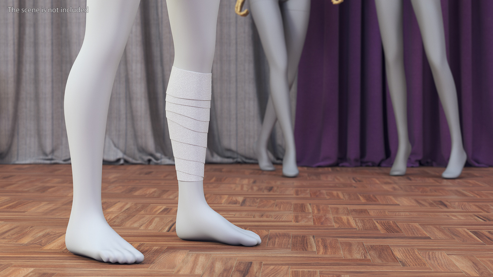 3D model Elastic Bandage White with Clamps Wrapped Around Leg on Mannequin