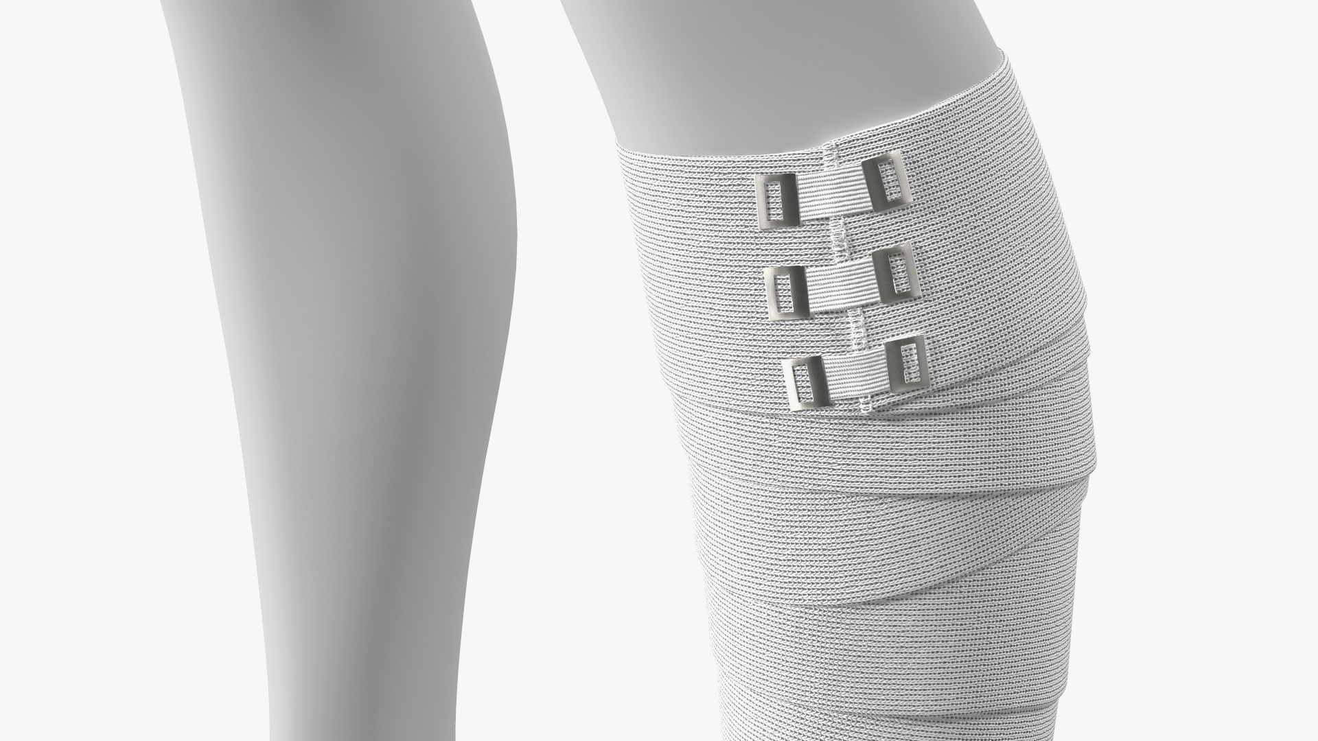 3D model Elastic Bandage White with Clamps Wrapped Around Leg on Mannequin