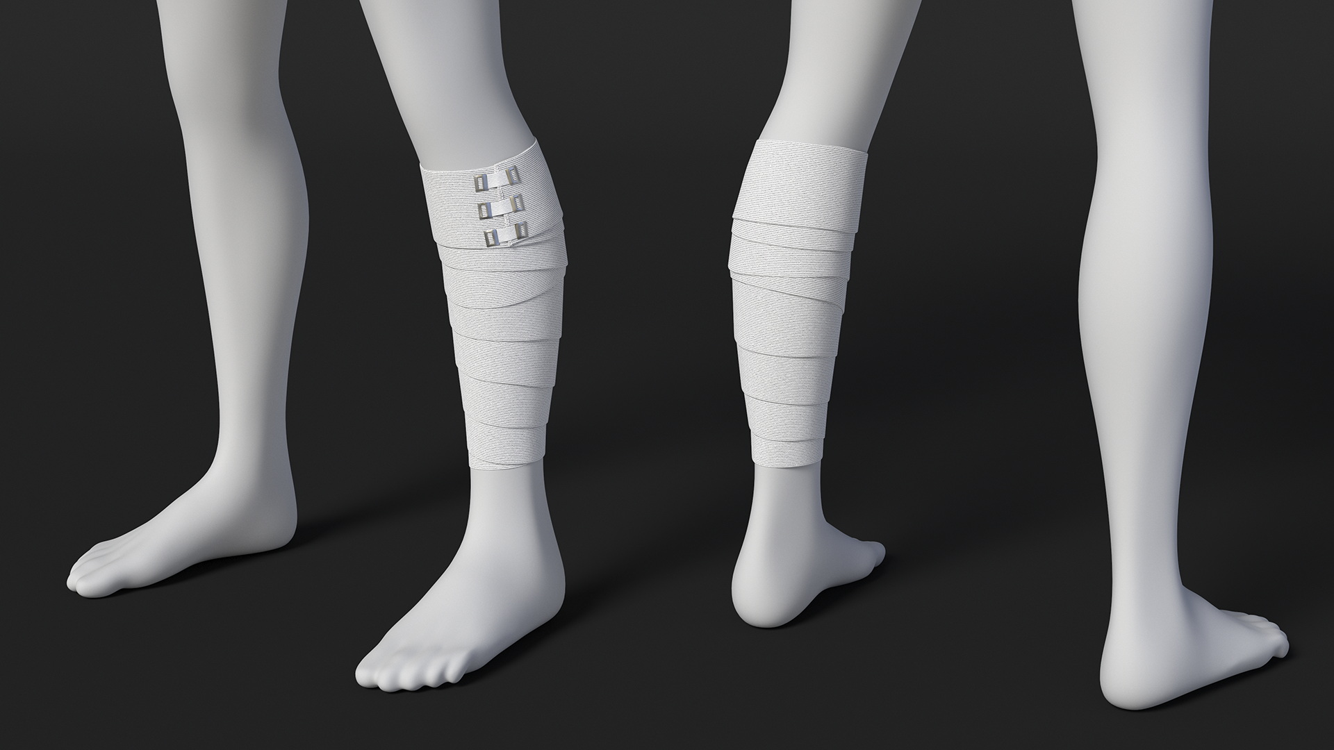 3D model Elastic Bandage White with Clamps Wrapped Around Leg on Mannequin