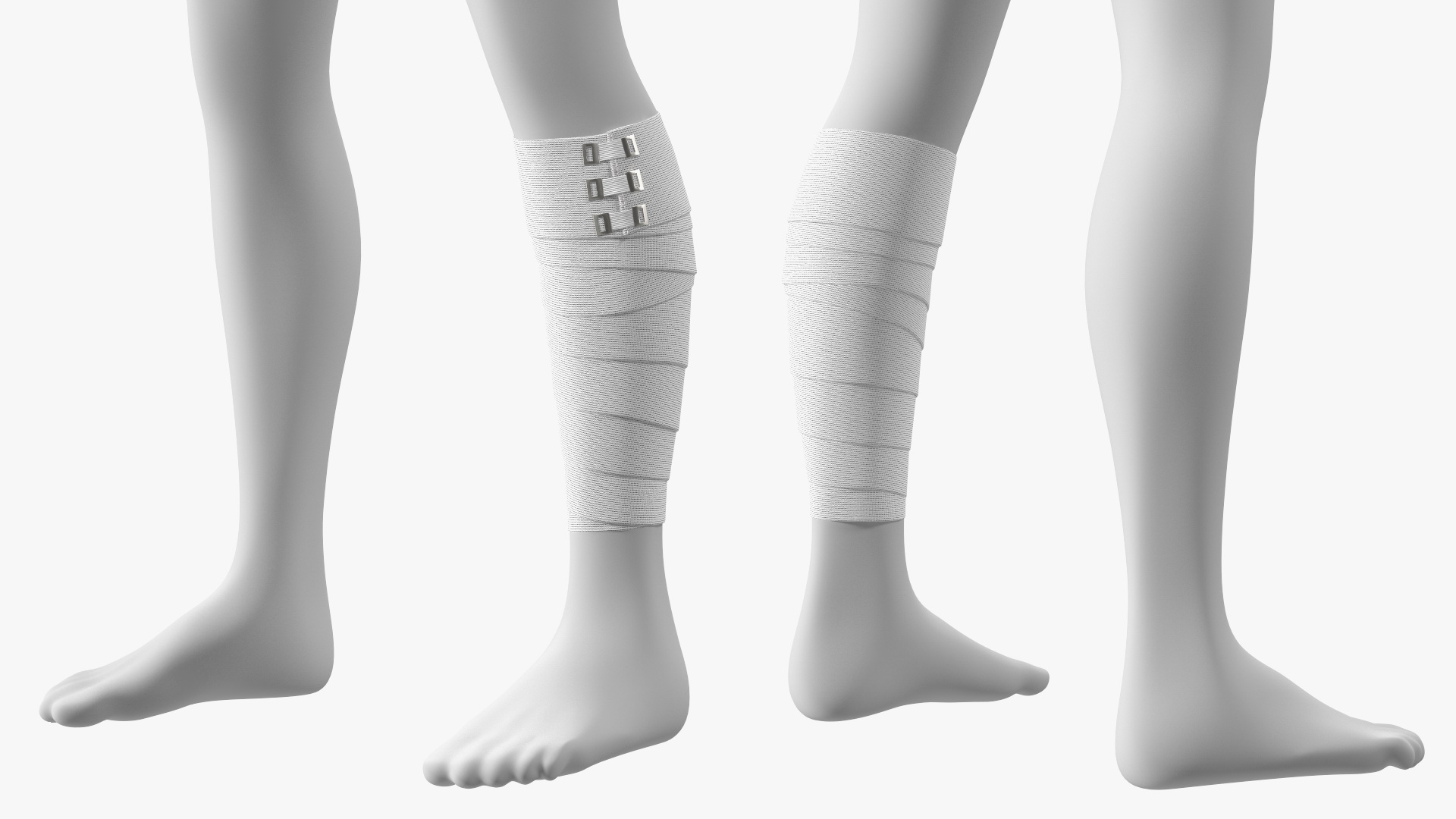 3D model Elastic Bandage White with Clamps Wrapped Around Leg on Mannequin