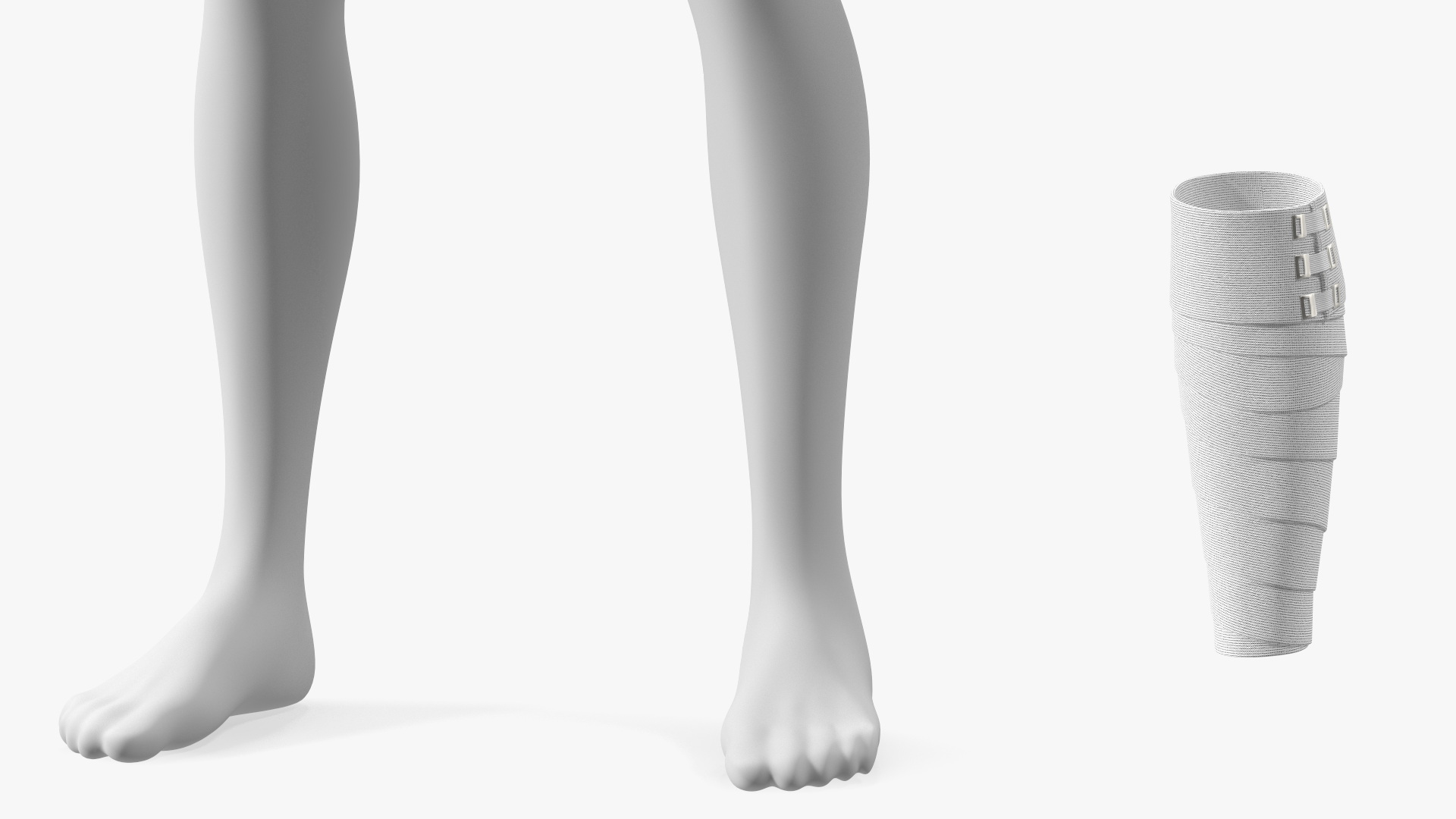 3D model Elastic Bandage White with Clamps Wrapped Around Leg on Mannequin