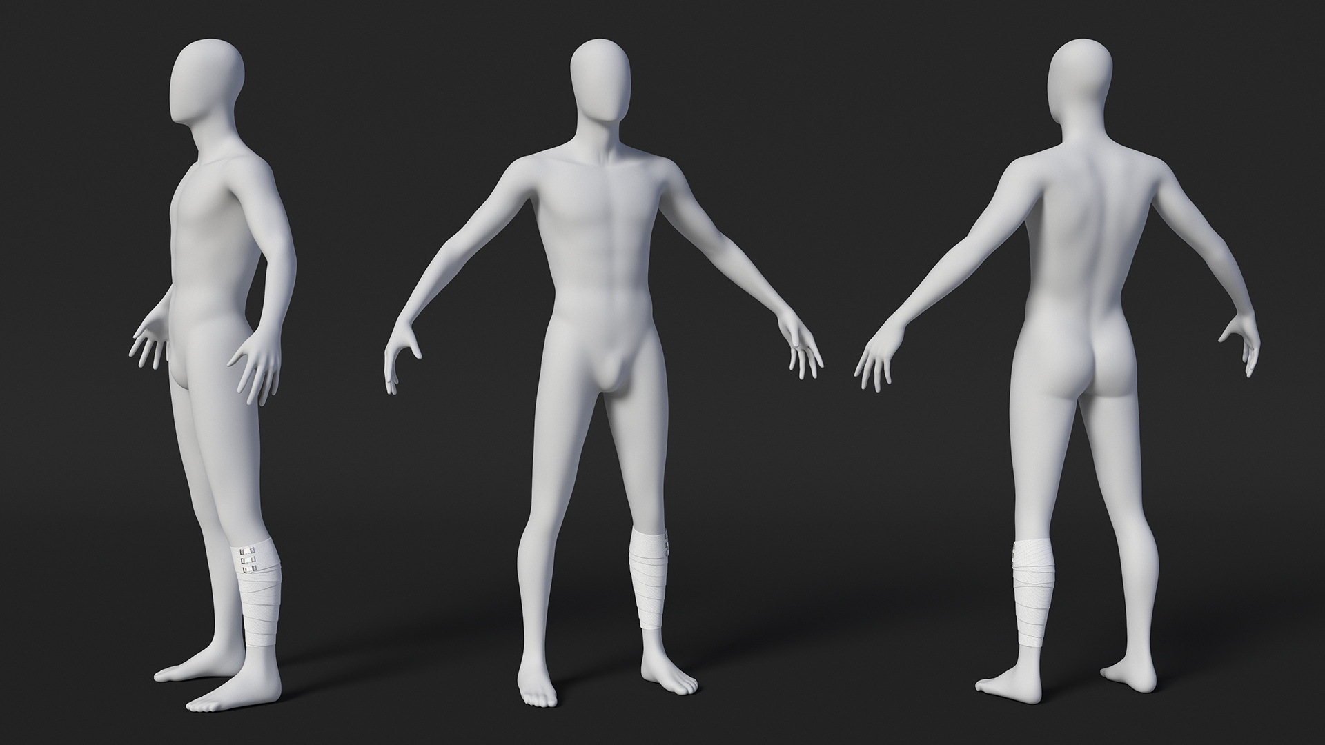 3D model Elastic Bandage White with Clamps Wrapped Around Leg on Mannequin