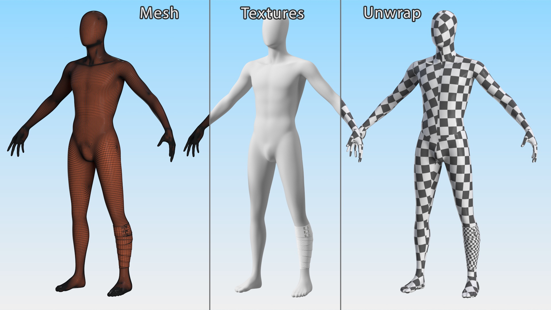 3D model Elastic Bandage White with Clamps Wrapped Around Leg on Mannequin